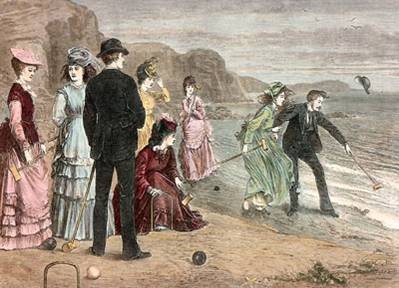 Women playing croquet